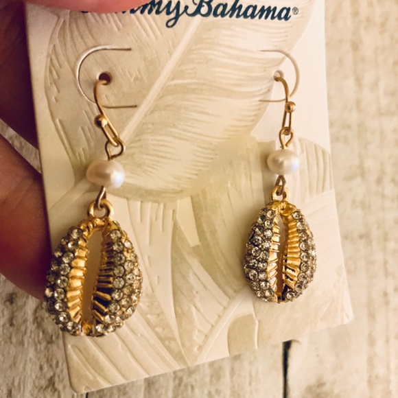 TOMMY BAHAMA EARRINGS CRYSTAL SHELL / FRESHWATER PEARL ⭐️  BEACHY BOHO - Picture 7 of 8